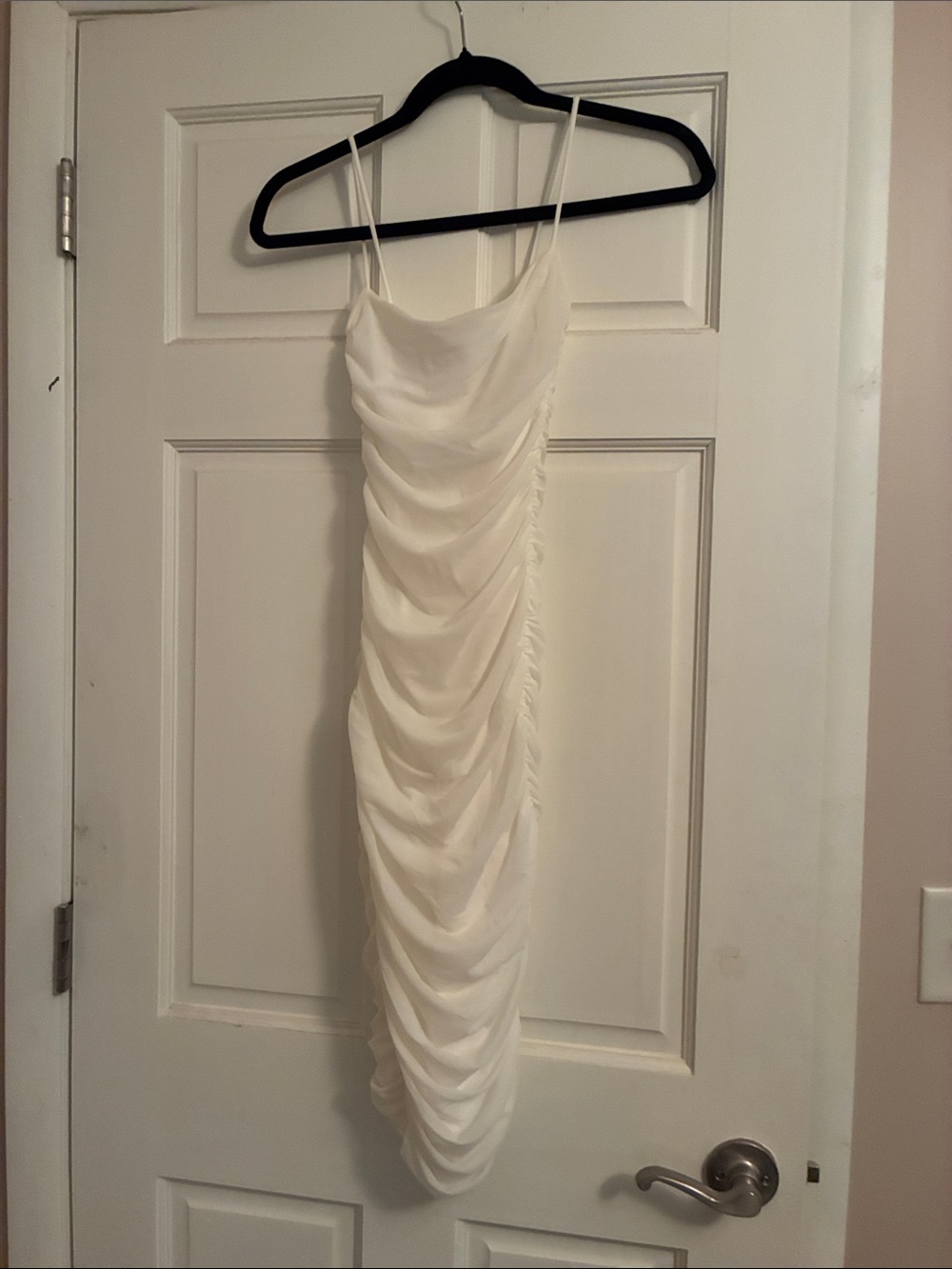 Oh Polly Cream Ruched Midi Slip Dress